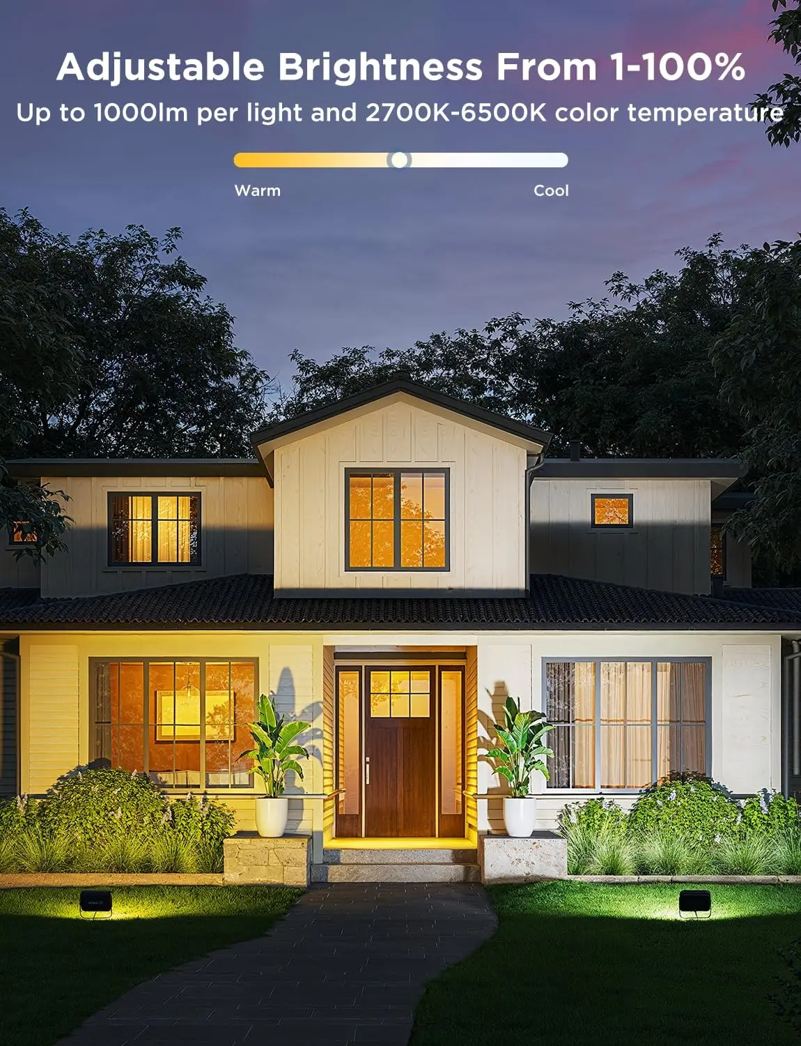 Outdoor RGBIC Flood Lights, 50+ Scene Modes, IP66 Waterproof, App & Voice Control, Warm to Cold White, 4-Pack for Garden Decor