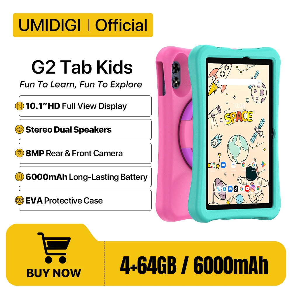 

UMIDIGI G2 Tab Kids Tablet Android 13 Quad Core 8MP 4+4GB 64GB 10.1 Inch WIFI 6 6000mAh Children Tablets For Learning EVA case