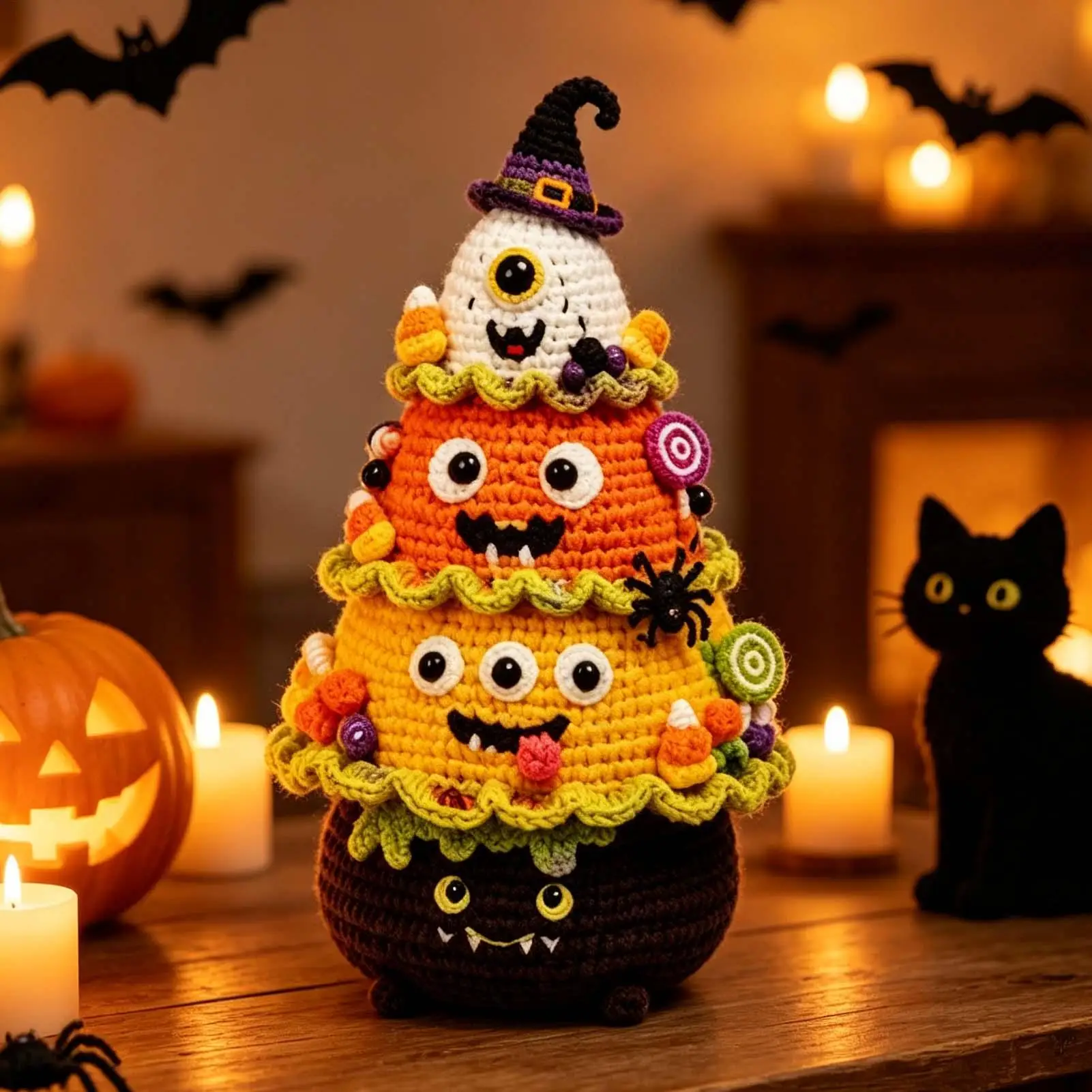 Halloween Tree DIY Crochet Tool Kit Handmade Material Pack With Graphic Tutorial Halloween Tree Tabletop Decor Knitting Kit