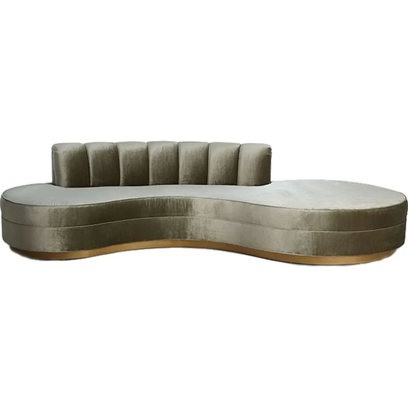 Light luxury metal, velvet leisure sofa, beauty salon, clubhouse, creative curved reception sofa