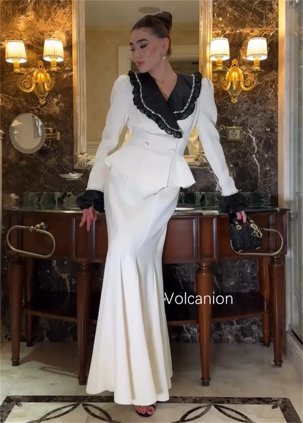Customized Matching Jersey Pleat Ruched Button Trumpet V-neck Long Dresses Bespoke Occasion Homecoming Formal