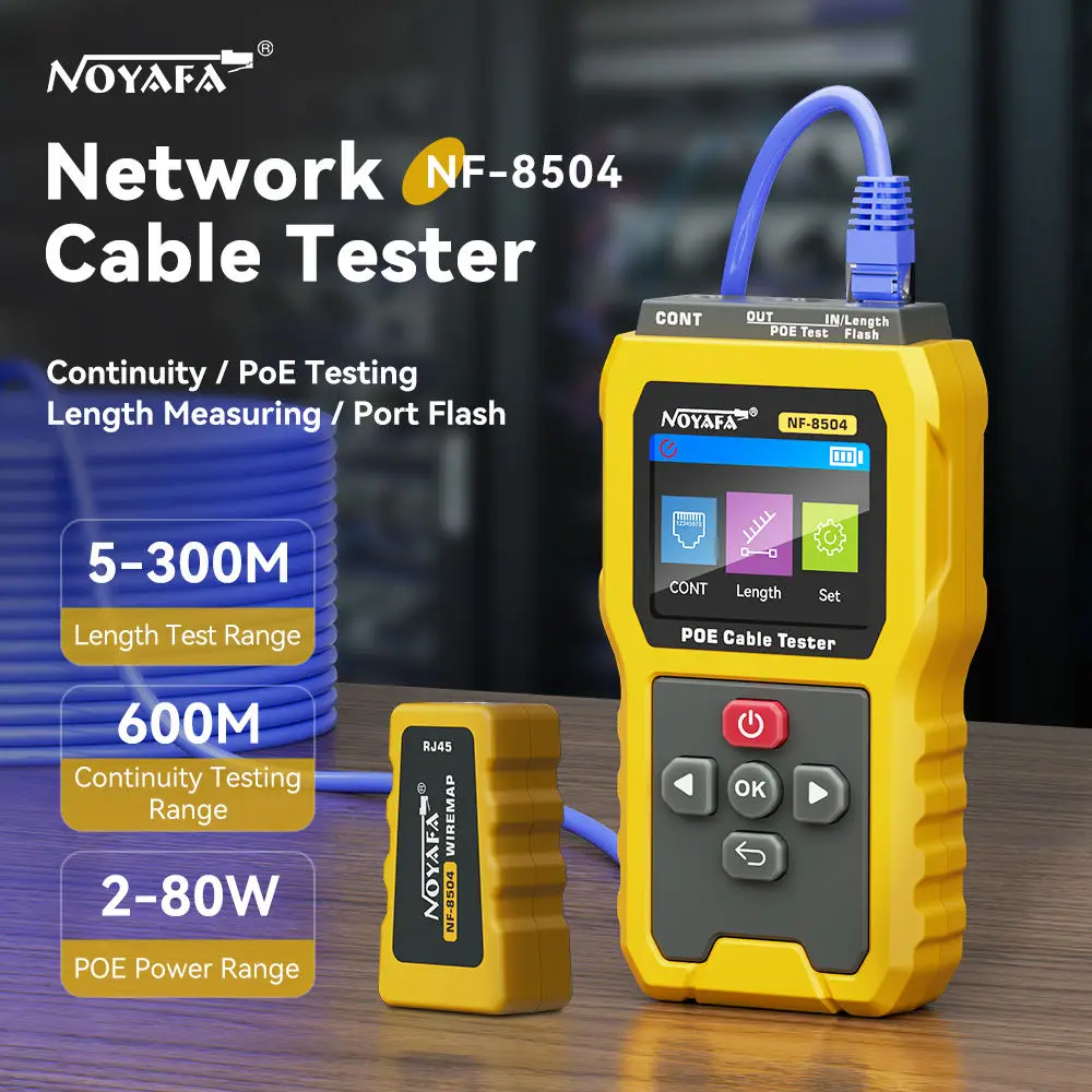 NOYAFA NF-8504 Professional PoE Cable Tester for RJ45 CAT5/CAT6 | PoE AF/AT/BT Detection, Port Flash, Network Fault Test