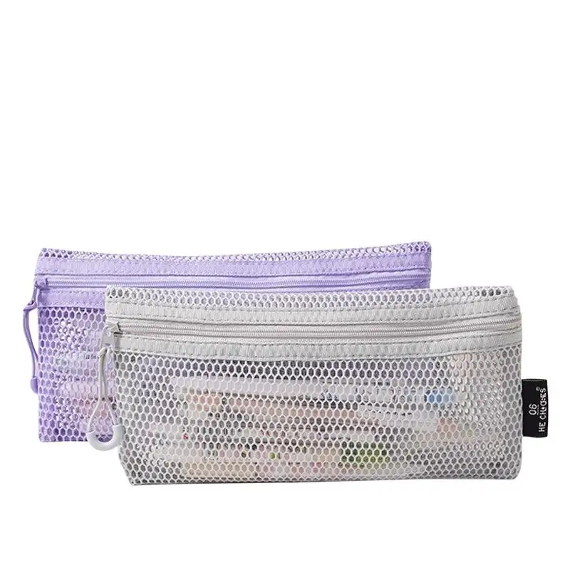 Breathable Mesh Zipper Storage Pouch Large Capacity Transparent Portable Makeup Organizer for Vacation Daily Use Gift