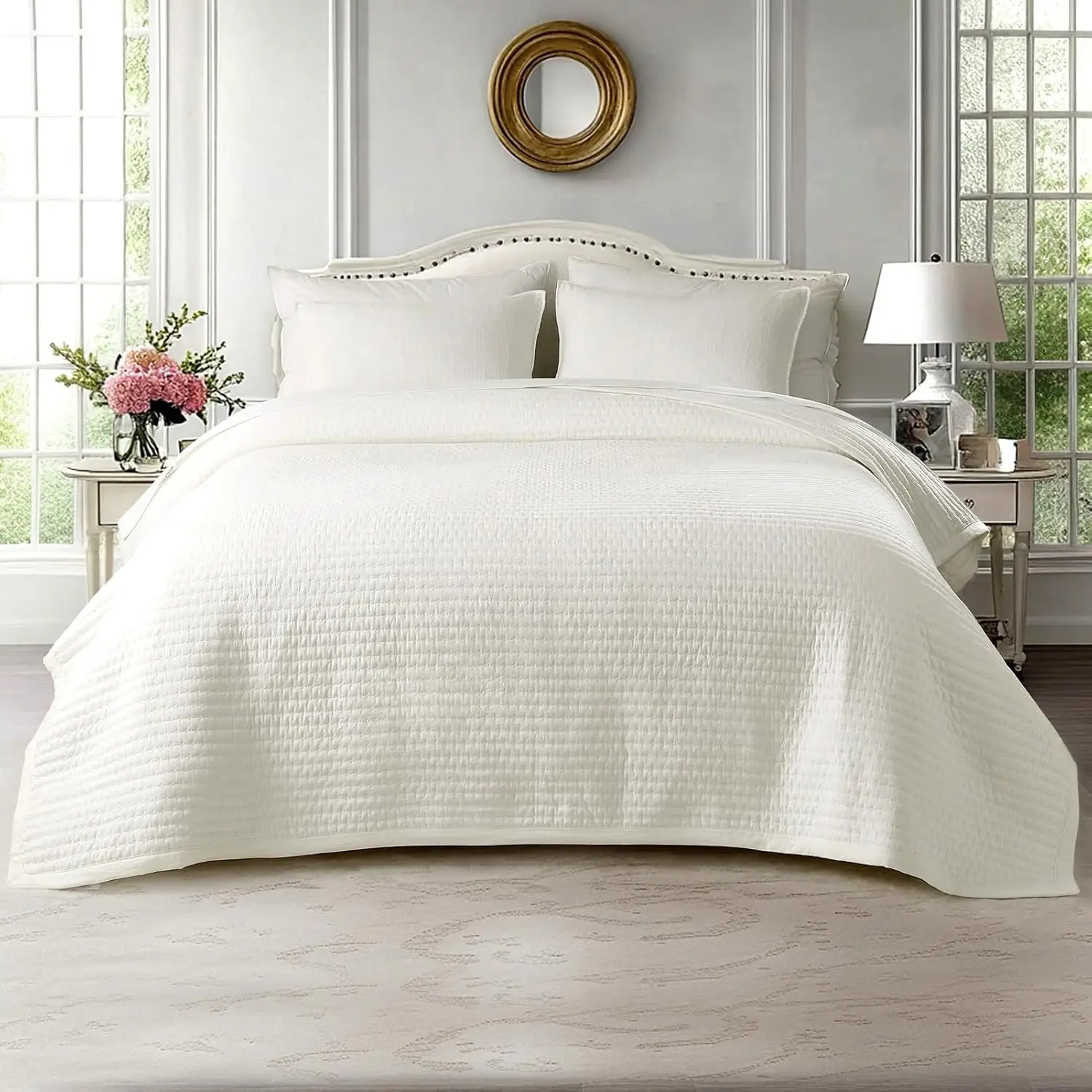 

Комплект стеганого покрывала Queen-размера 102x106, мягкий, легкий, с эффектом стирки, в скандинавском стиле, всесезонный, кремово-белый