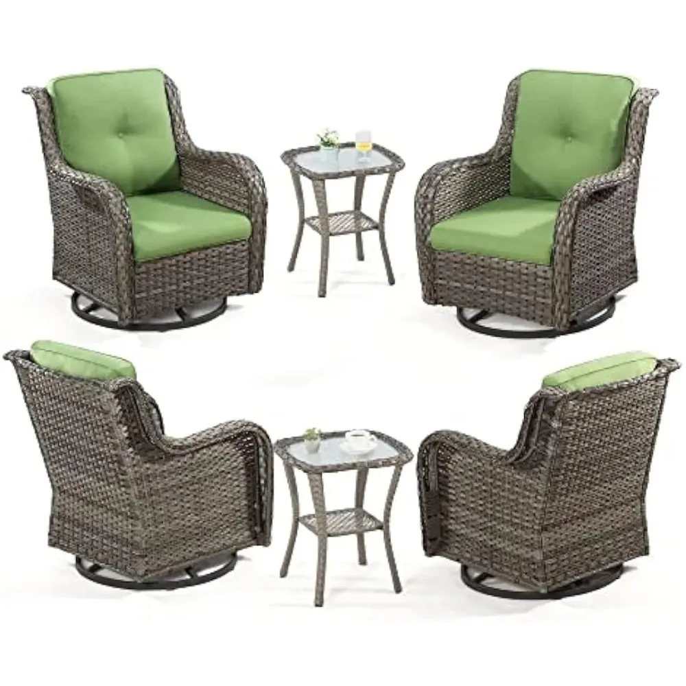 Outdoor Swivel Rocker Patio Chairs Set of 4 with 2 Matching Side Tables - 6 Pieces Patio Wicker Conversation Set with Premium