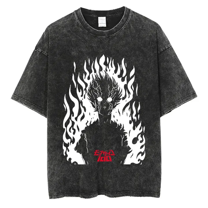 Anime Mob Psycho Vintage Washed Tshirt Unisex Streetwear Harajuku Graphic T-Shirt Cotton Casual T shirt Oversized Short Sleeve view 4