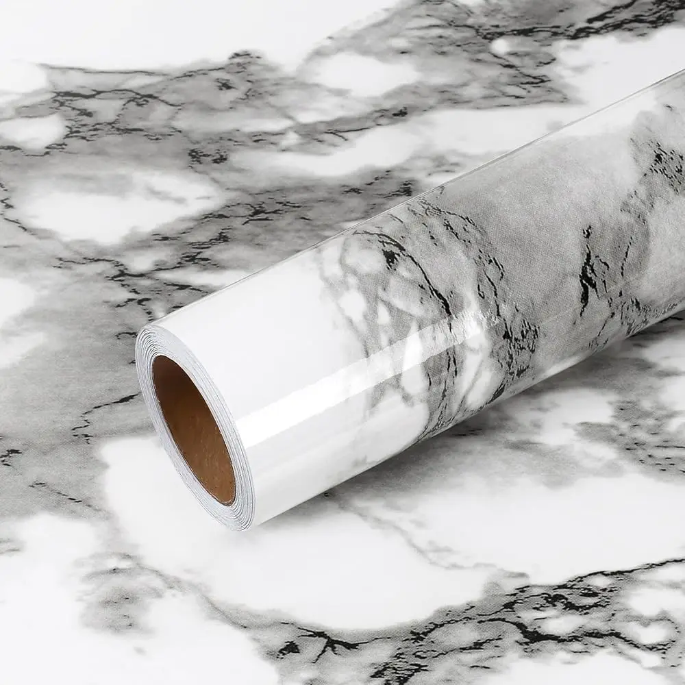 

Black and White Marble Contact Paper for Countertops Waterproof Peel and Stick Countertop Contact Paper 24''x354'' Glossy Ma