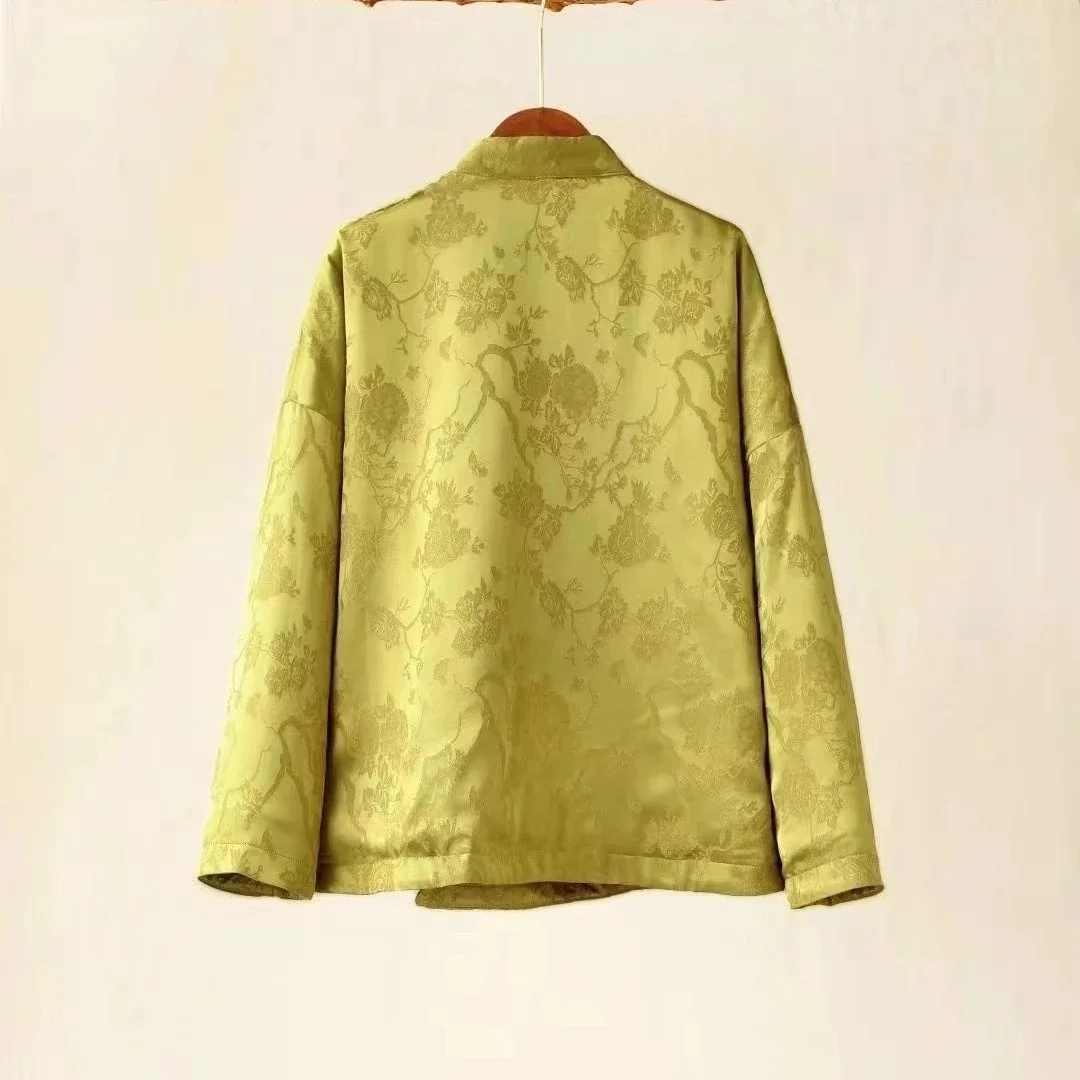 Cappotti corti invernali da donna Giacca imbottita in cotone stile nazionale Giacca in cotone jacquard rayon ricamato Giacca trapuntata gialla