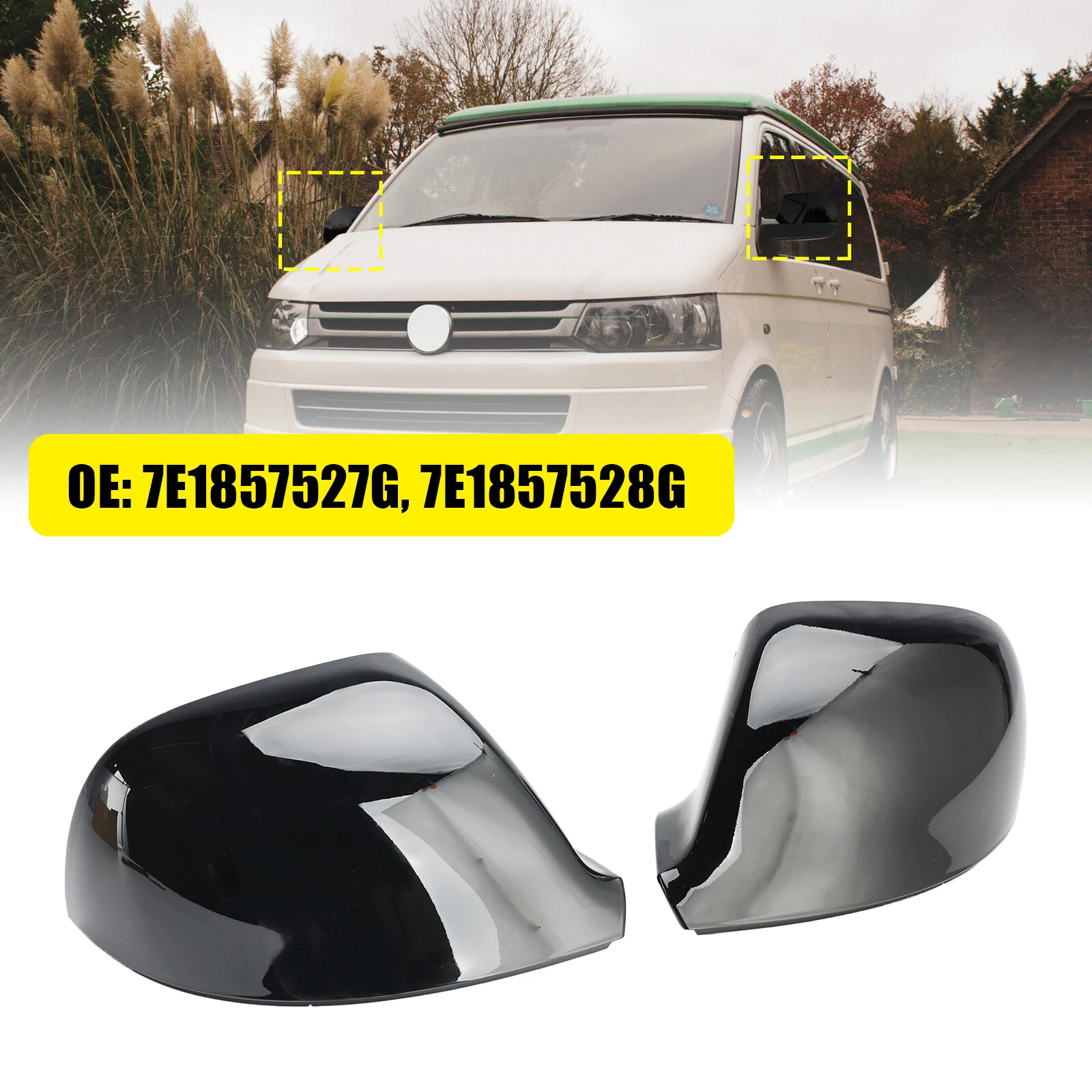 

Artudatech Gloss Black Wing Door Mirror Cover Caps Left+Right For VW T6 Transporter 15-19