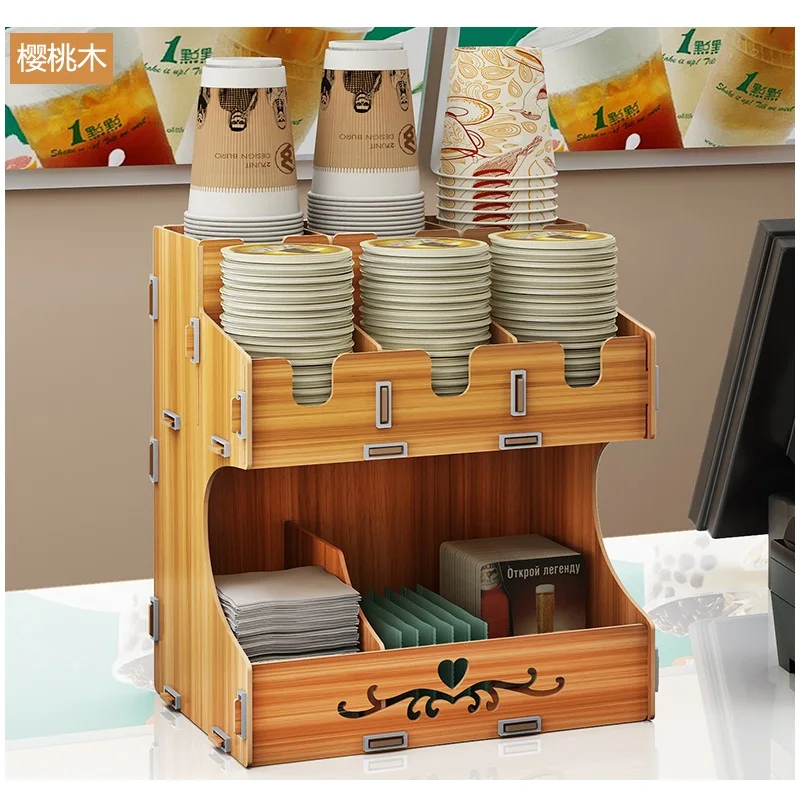 Pen Table Holder Coffee Tea Store Restaurant Paper Cup Rack Storage Rack Wooden Shelf