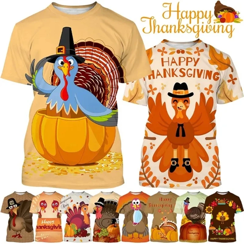 

Latest Hot Sale Thanksgiving 3D Printing Casual Holiday T-Shirt Thanksgiving Animal Turkey Design Men's Short-Sleeved Tshirts