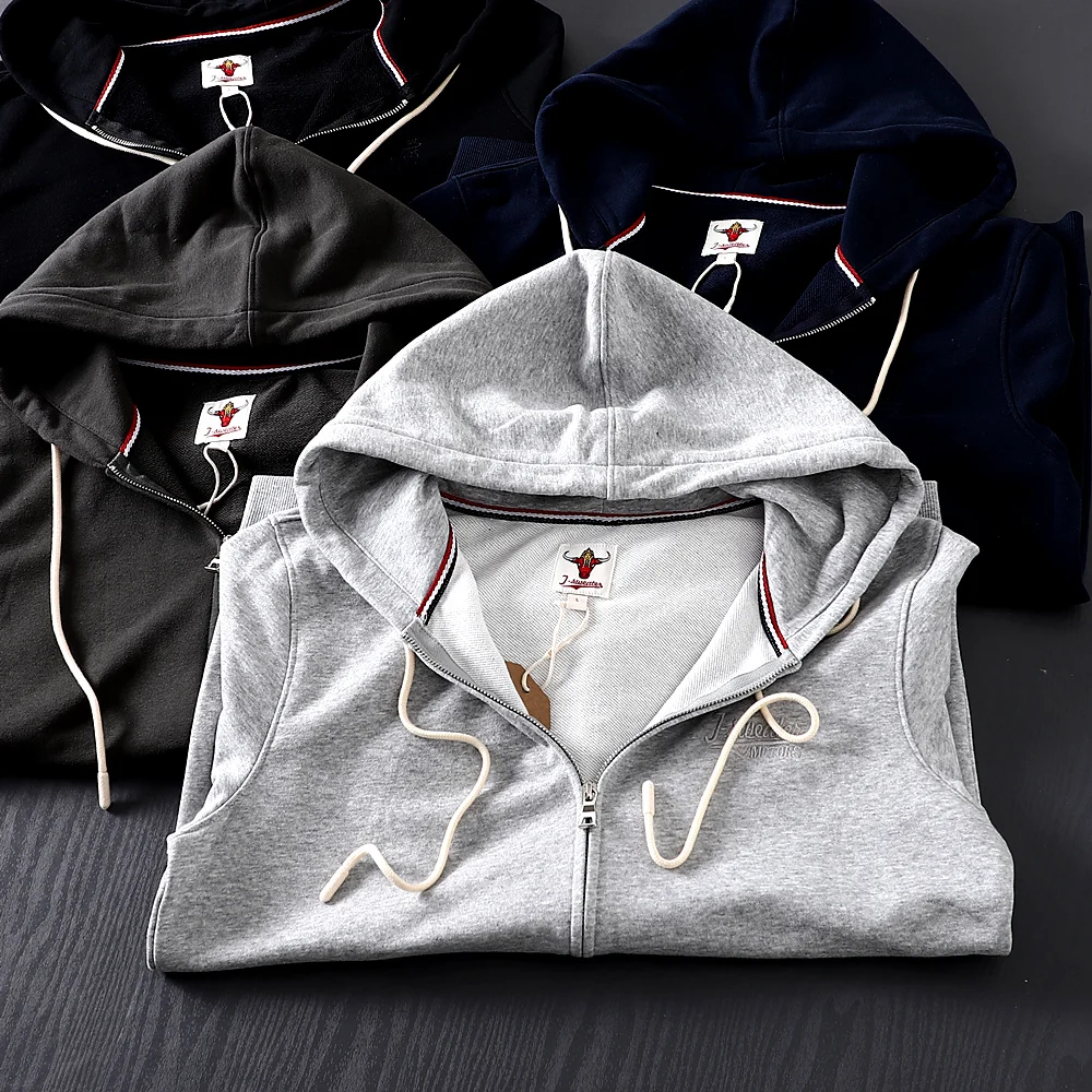 

320g Heavyweight Looped Cotton Men's Autumn Sports Leisure Thick Hooded Cardigan Sweater Outdoor Fitness Running Training Jacket