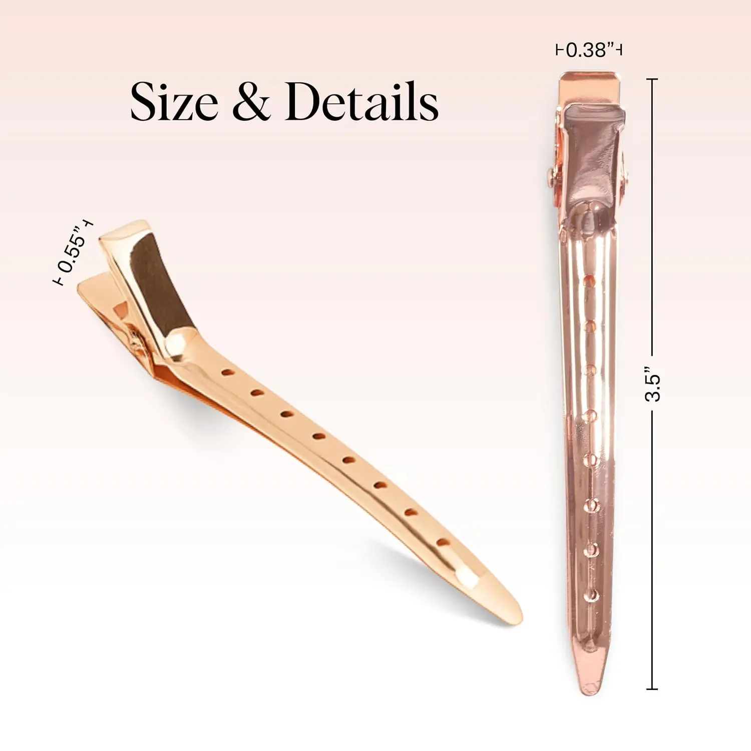 3.5" Rose Gold Aluminum Hair Clips for Salon & Makeup - 6 Pcs, Durable & Lightweight