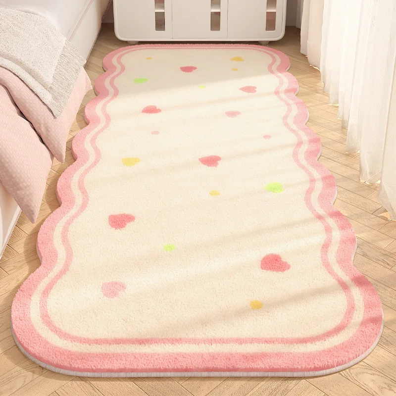 Thick Cream Aesthetic Irregular Faux Cashmere Bedside Carpet Soft Decor Floor Mat for Bedroom Girl Room