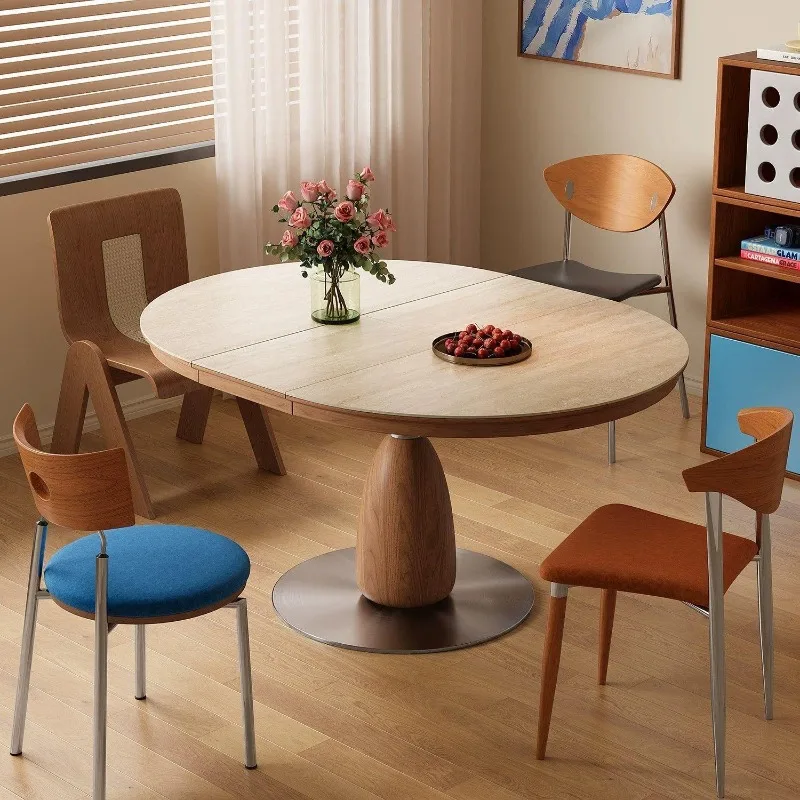 apartment retractable oval rock slab dining table medieval cream wind solid wood dining room dining table and chairs