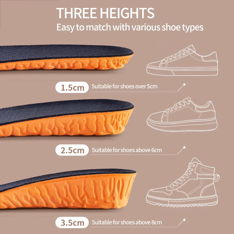 Orthopedic Height Increase Insoles for Women Men Invisiable Boost 1.5-3.5cm Memory Foam Shoes Pad Breathable Feet Care Insole