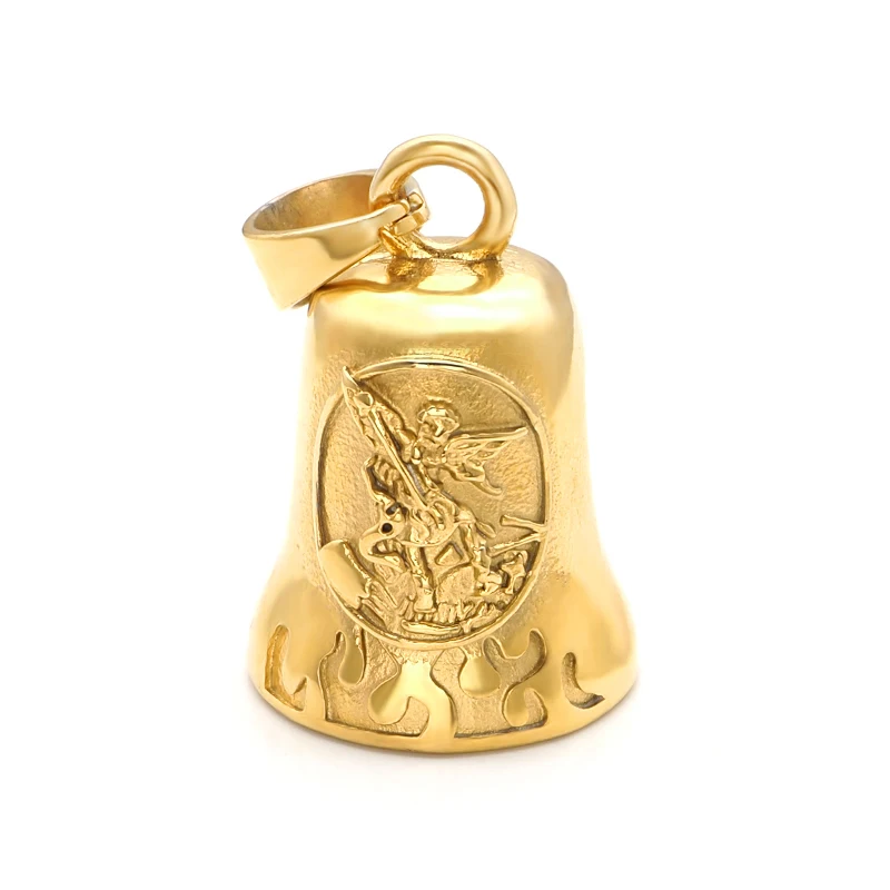 Punk 316L Stainless Steel Archangel Motorcycle Necklace For Men Vintage St Michael Angel Bell Pendant Belief Amulet Jewelry Gift