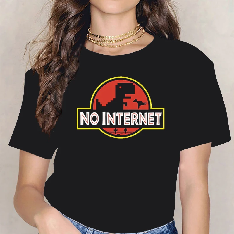 Cartoon t-shirt Gedruckt Kein internet T männer dino Casual t-shirt lustige Plus Größe Tops Jurassic offline park männer t-shirt
