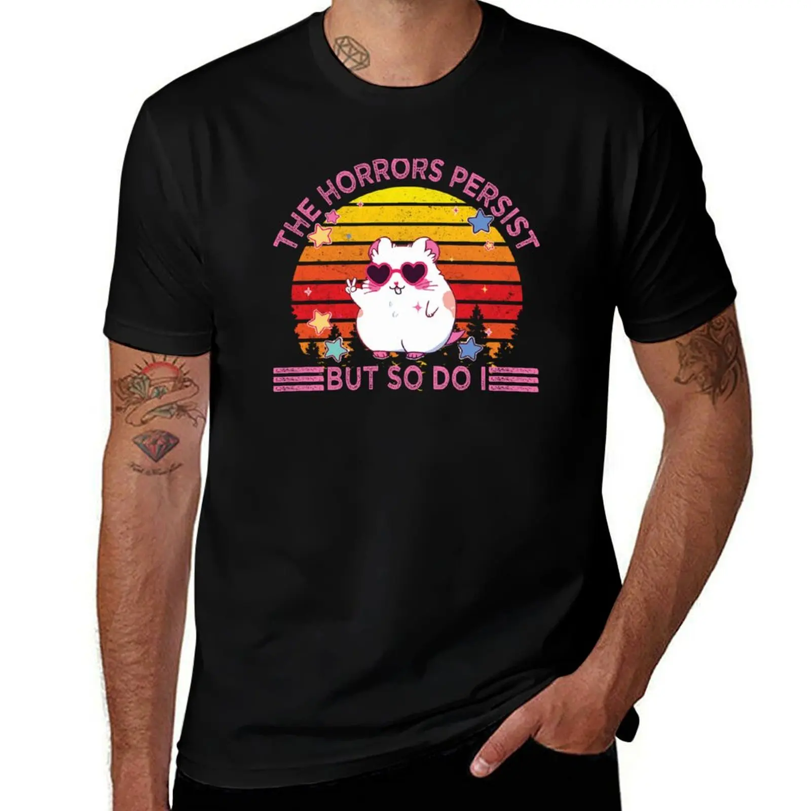 Les horreurs persistent, mais moi aussi. T-shirt de style vintage, simple, couleur unie, col rond.