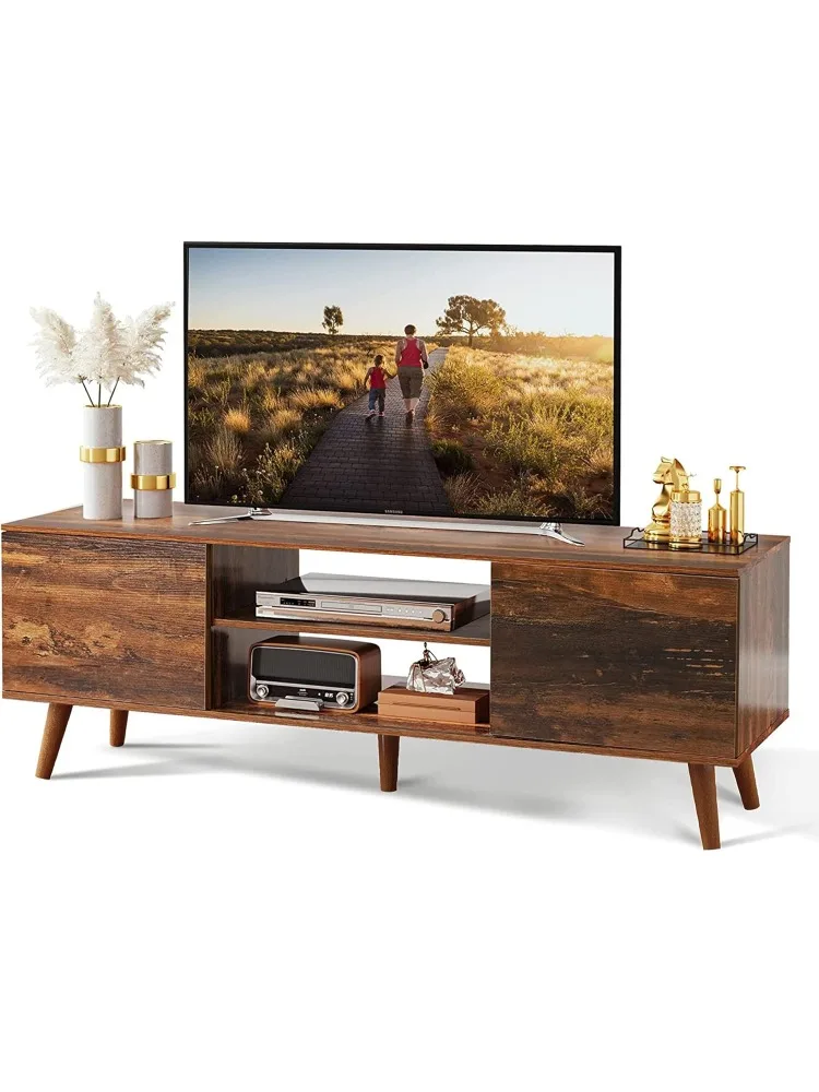 TV Stand for 55 60 inch TV, Mid Century Modern TV Console, Entertainment Center with Storage for Living Room, Retro Brown