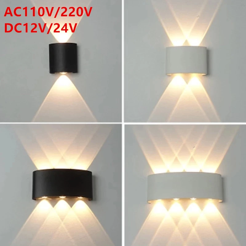 IP65 LED Wall Lamp AC86-265V/DC12V-24V Outdoor Waterproof Garden Lighting Aluminum Indoor Bedroom Living Room Stairs Wall Light