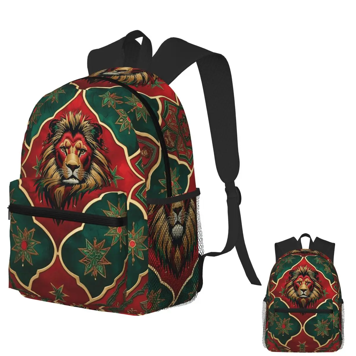 

Moroccan Lion Head Red Green Art Student Backpack School Bag Hiking Travel Daypack for Boys Girls Fashion Bookbag Shoulder Bags