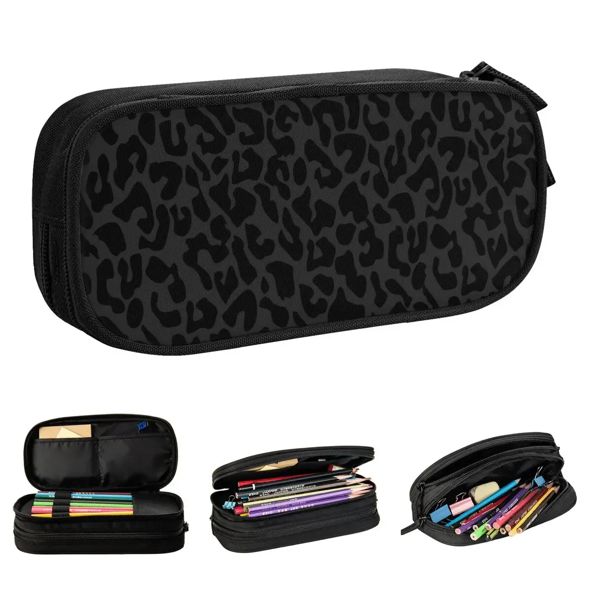 New Black Leopard Pencil Cases Cheetah Animal Pencil Pouch Pen Holder Kids Big Capacity Bag Office Gift Stationery