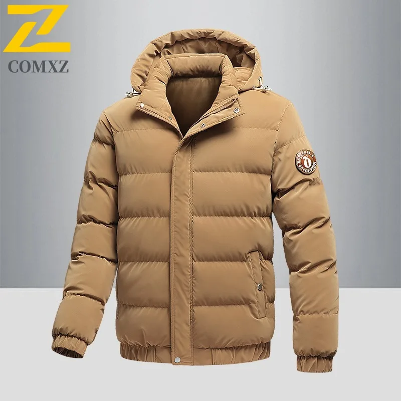 

COMXZ Mens Winter Hooded Puffer Jacket Warm Thick Cotton Coat Loose Fit Korean Streetwear Ins Trendy Casual Bomber Coat Outwear