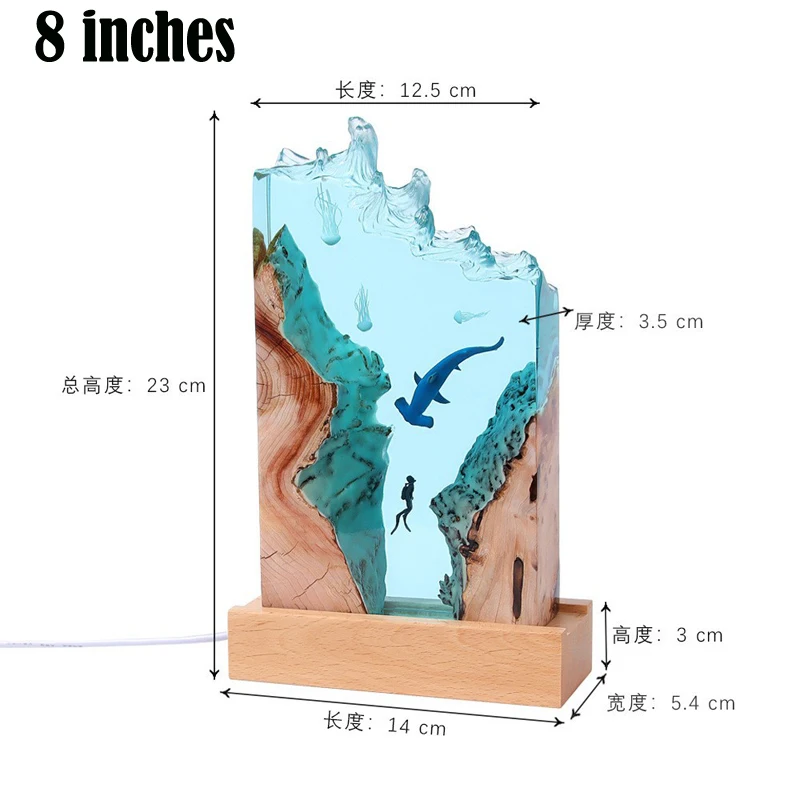 Lampe de Table en Résine avec Organisme du Monde Sous-Marin, Veilleuse à Thème de Requin Plongeur, Art Créatif, Décoration, Diversification, Charge USB