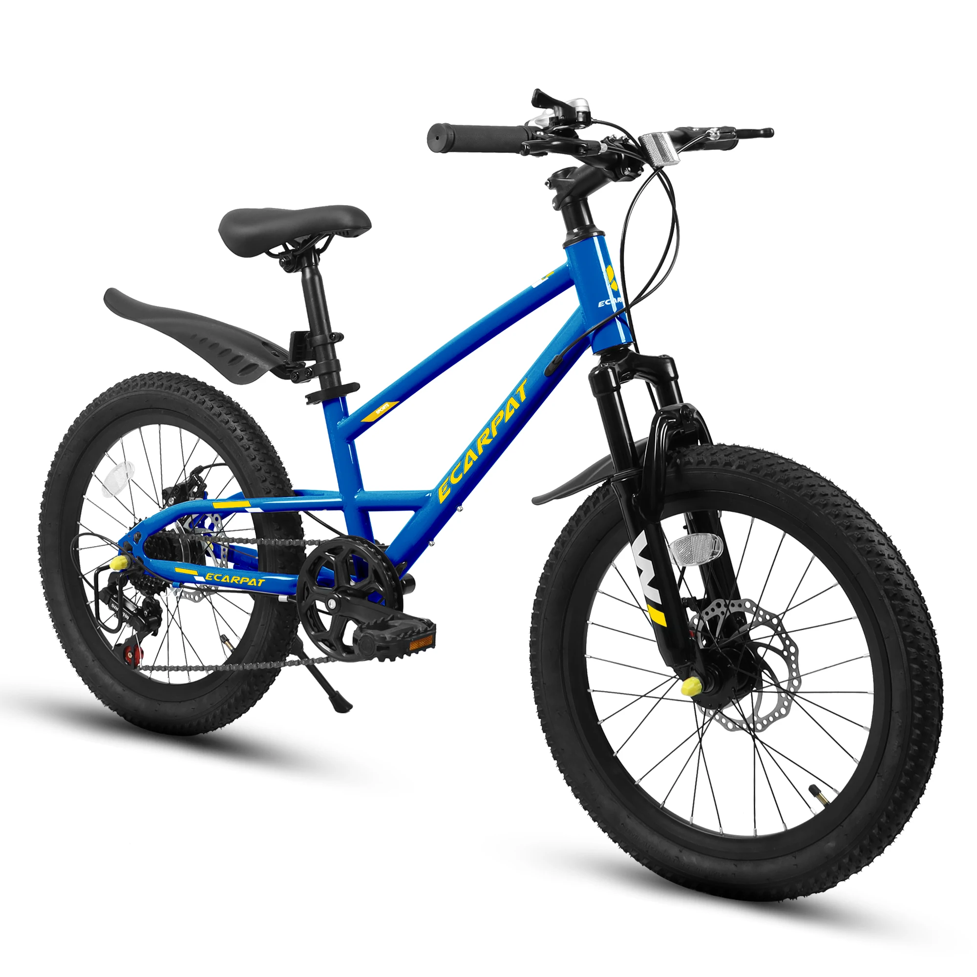Bicicleta de montaña para niños de 20 pulgadas para niños y niñas, MTB para niños de 7 velocidades con suspensión delantera, frenos de disco dobles, guardabarros, marco de acero