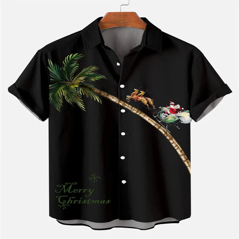 

Christmas Santa and Elk Print Hawaiian Shirt 3D Printed Hawaiian Shirt for Men and Women Casual Shirt Unisex