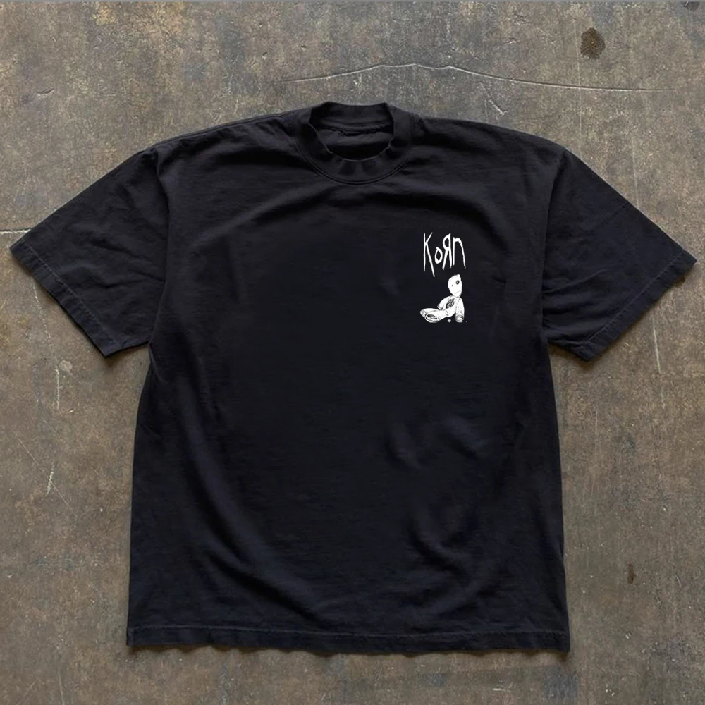 Korn Follow The Leader Cotton Printed T-Shirt Casual Metal Band Tee Men's and Women's Oversize Couple Tee Harajuku Y2K Tops