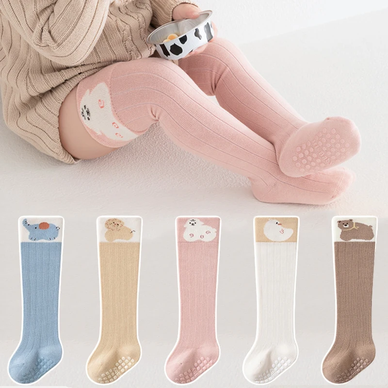 Anti Slip Over The Knee Baby Socks Cute Cartoon High Tube Toddler Socks Non-Slip Sole Baby Stocking for Newborn Boys Girls