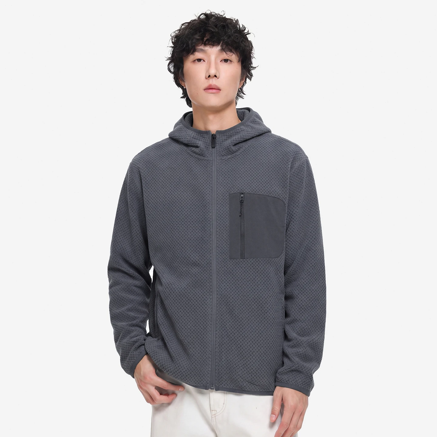 Men's Autumn Wavy Stripes Fleece Hoodie Coat Outdoor Hiking Sports Casual Loose Hooded Sweatshirts Track Jacket Tops