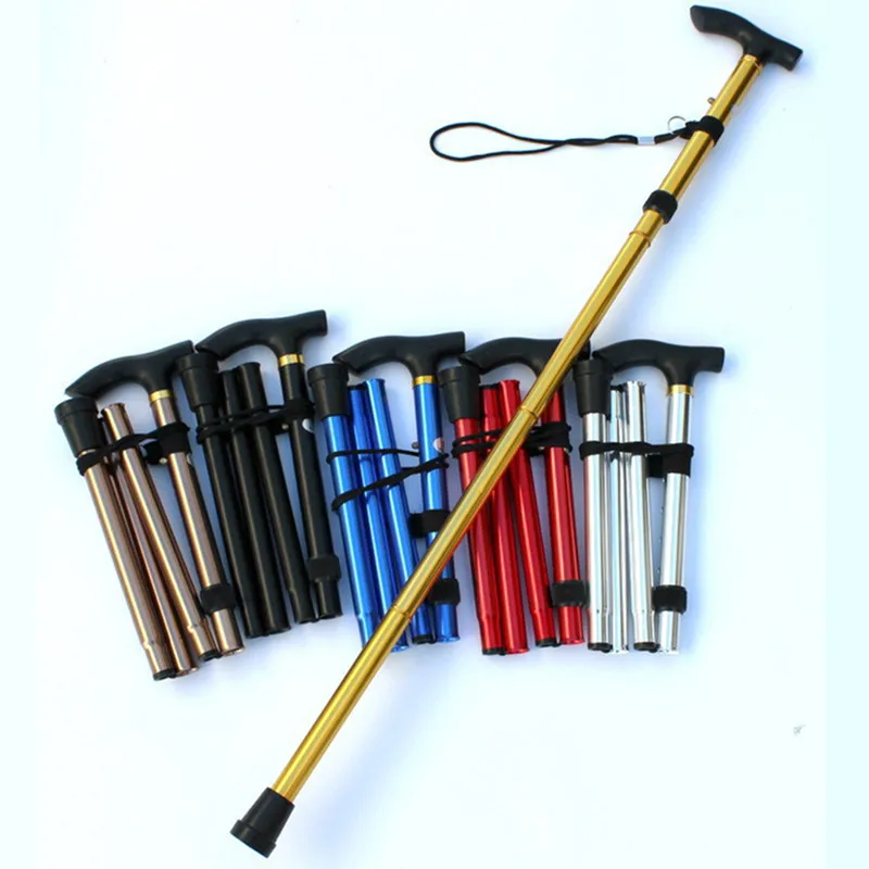 Walking Stick Telescopic Baton Hiking Trekking Poles Aluminum Alloy Metal Folding Cane Crutches Pole For Elderly People