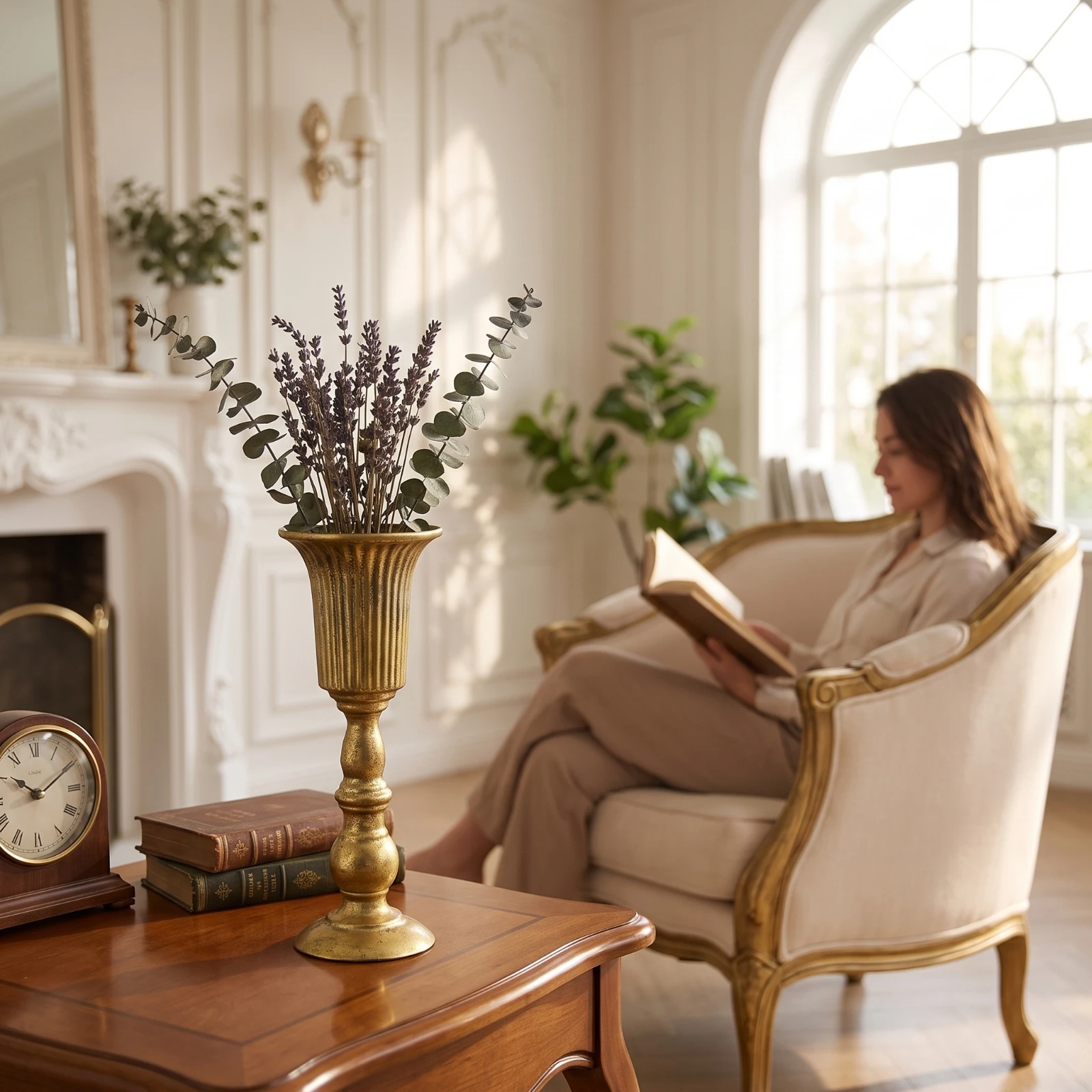 Fluted Goblet Vase Elegant Metal Vase with Pedestal Stemmed Pedestal Urn Classic Timeless for Florists, Tabletop Display