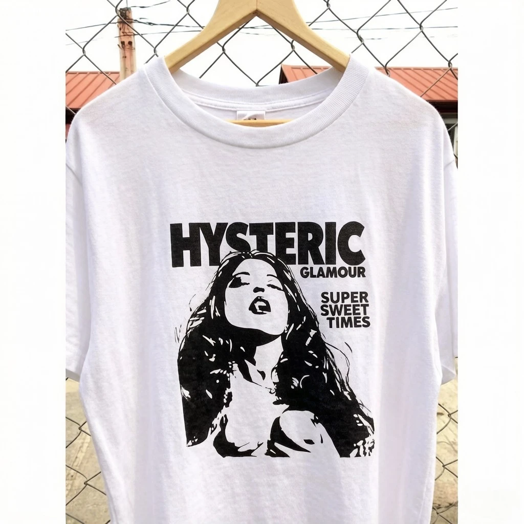 Hysteric Glamour 90s Retro Style Charcoal Reprint T Shirt for Men Women Graphic Short Sleeve Shirt Unisex Men Women Summer