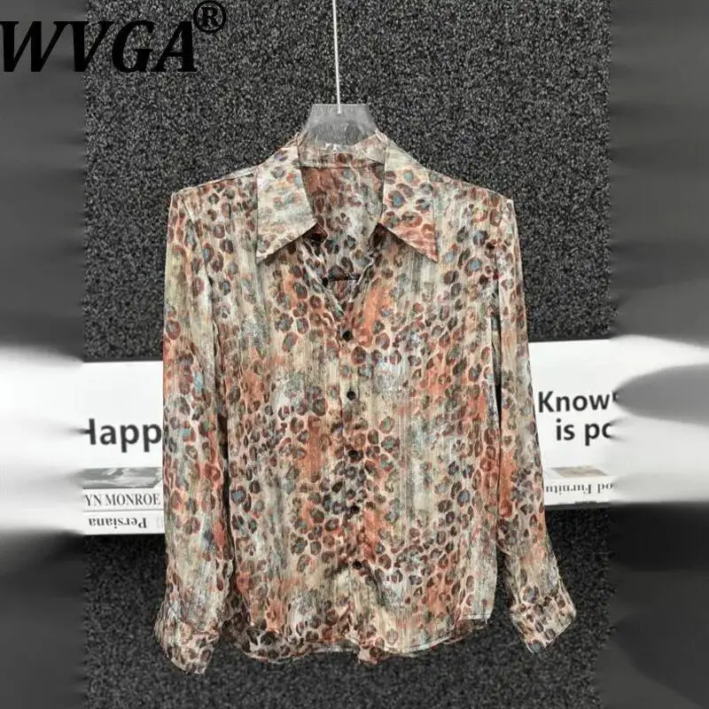 

WVGA Summer New Men's Elegant Printed Trendy Long Sleeve Shirt Shoulder Pads Niche Chic Casual Sunproof Versatile Tops In W24059
