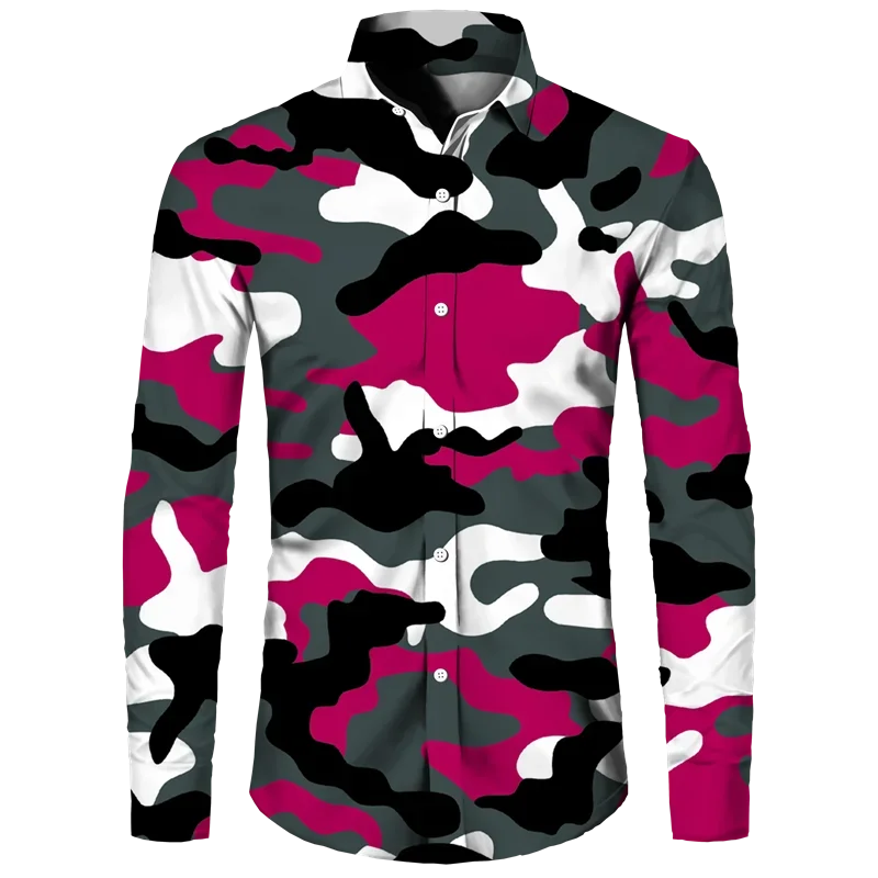 Newest Spring Autumn Men\'s Shirt Camouflage 3D Printed Long Sleeve Tops Casual Turn-down Collar Button Shirt Men Women T-shirt