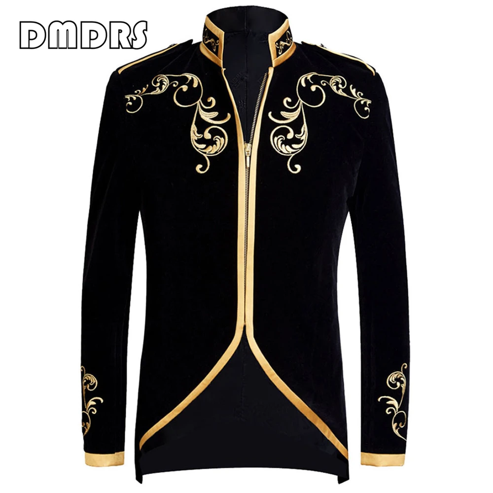 Black Gold Jacket for Men, Conditional Zipper Suit Blazer, Real Images Lace Suit Blaer, Wedding Groom Costume