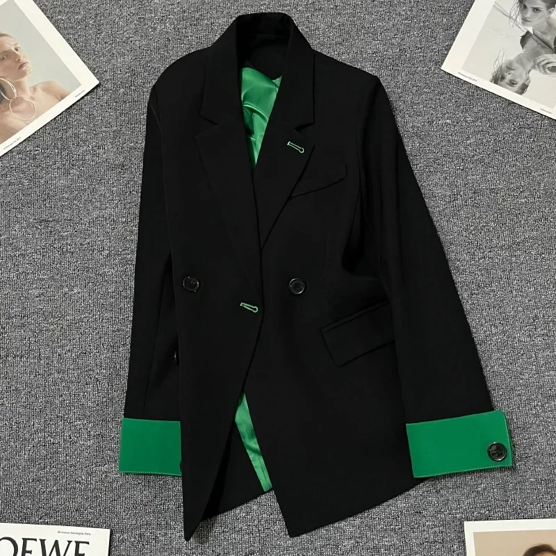 Costumes de bureau formels pour femmes, blazer de couleur épissée, vêtements de travail d'affaires pour dame, manteau de fille de mode, robe de Rh, noir, vert, 1 pièce