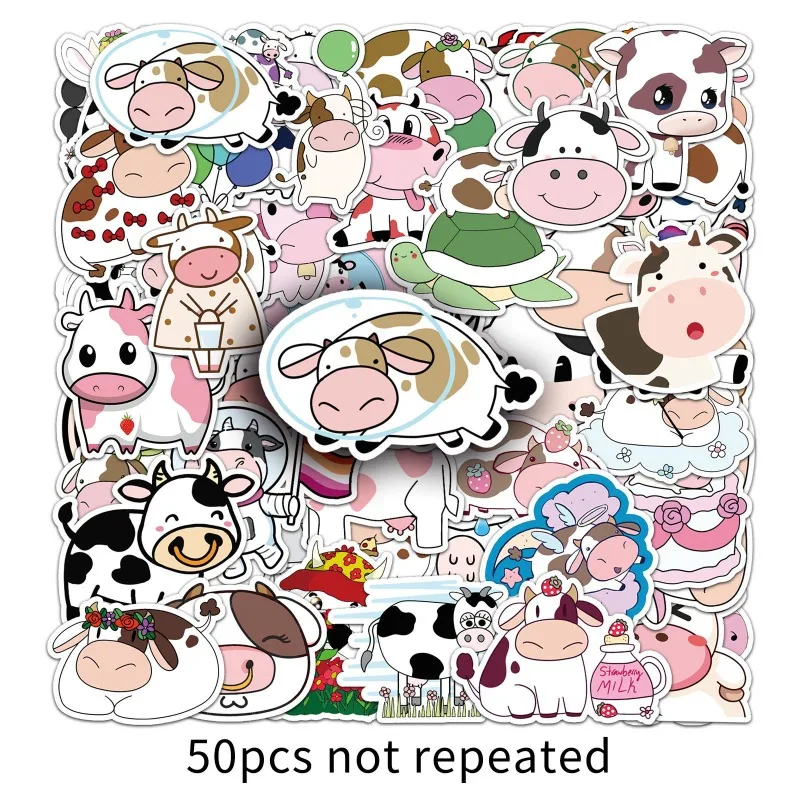 

50 Pcs Cartoon Cow Stickers for DIY Decoration Cute Cow Decals for Laptop Luggage Notebook Stickers Aesthetic Scrapbook Sticker