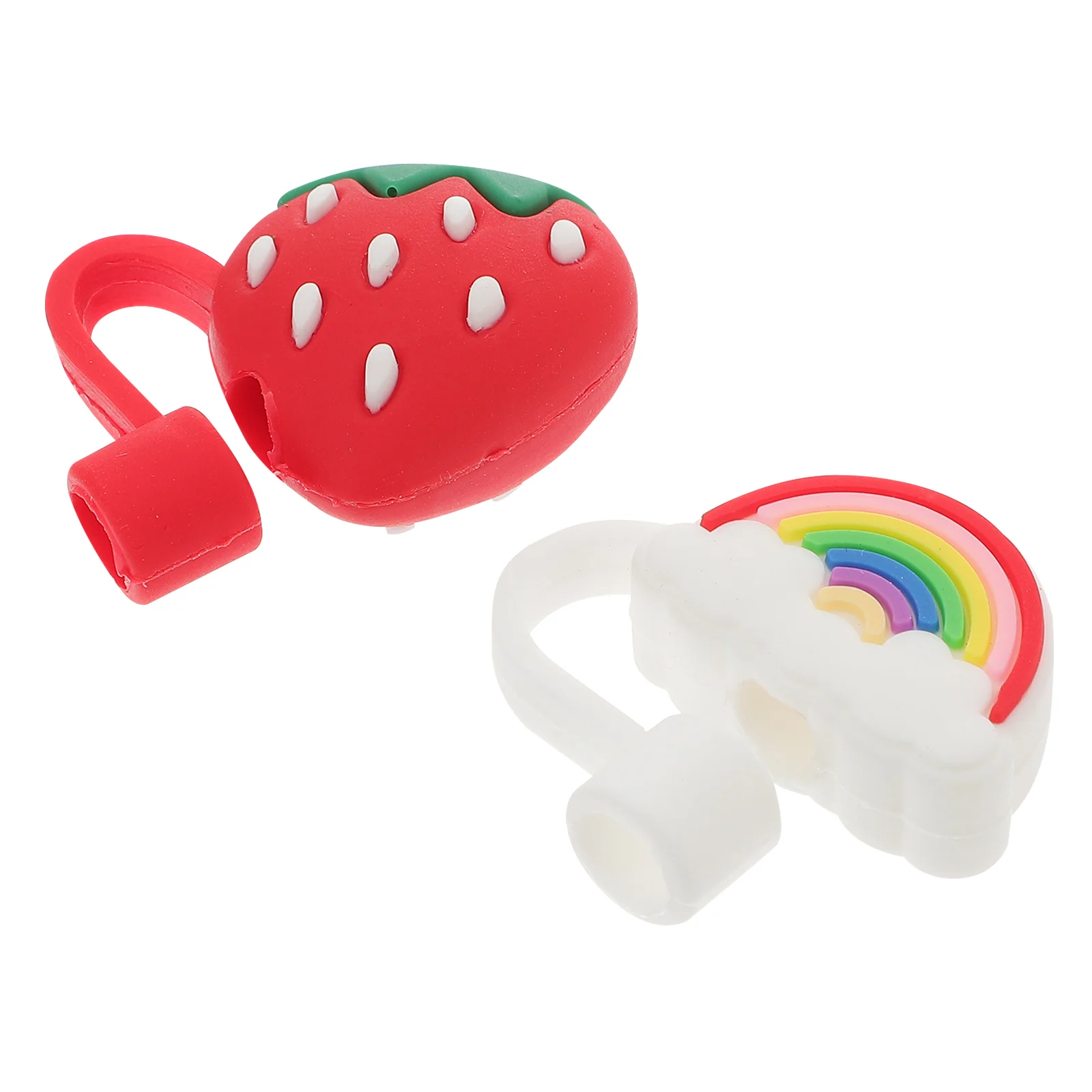 2 Pcs Strawberry Cover Eco-friendly Stopper Pink Straws Creative Plugs Red Silica Gel Adorable Covers Nurse Strawberries