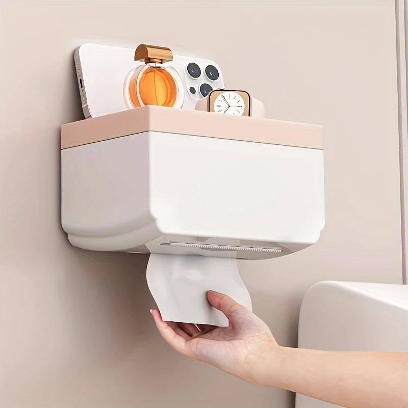 Large Capacity Wall Mounted Toilet Paper Holder - Contemporary Waterproof Plastic Tissue Box for Bathroom Accessories