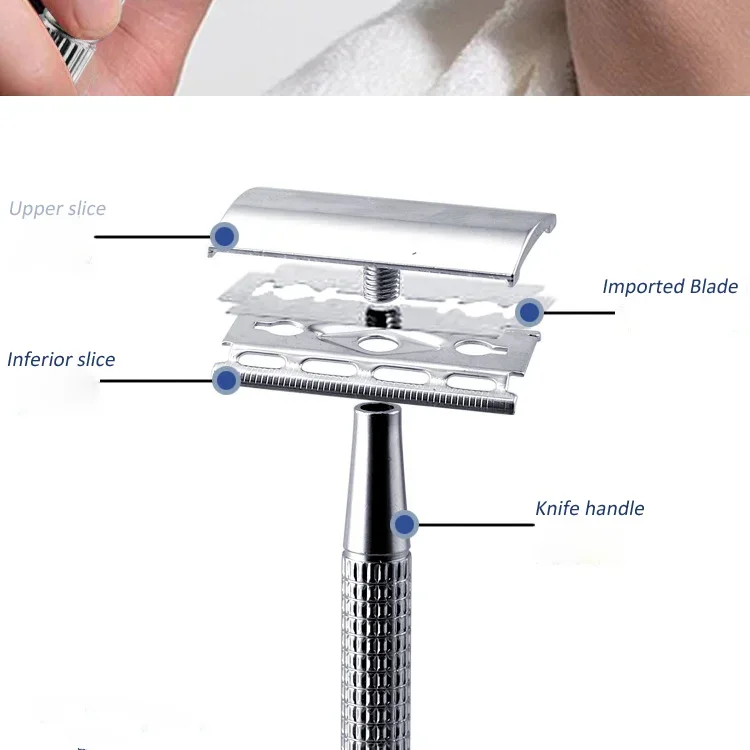 Safety Razor Head Double Edge Safety Razor For Mens Shaving&Womens Hair Removal 1 Shaving Blades Manual Shaver