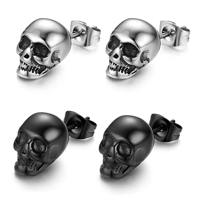 

2023 Halloween Skull Stud Earrings for Men Women Punk Hip-hop Creative Metal Skeleton Mini Earrings Accessories Wholesale