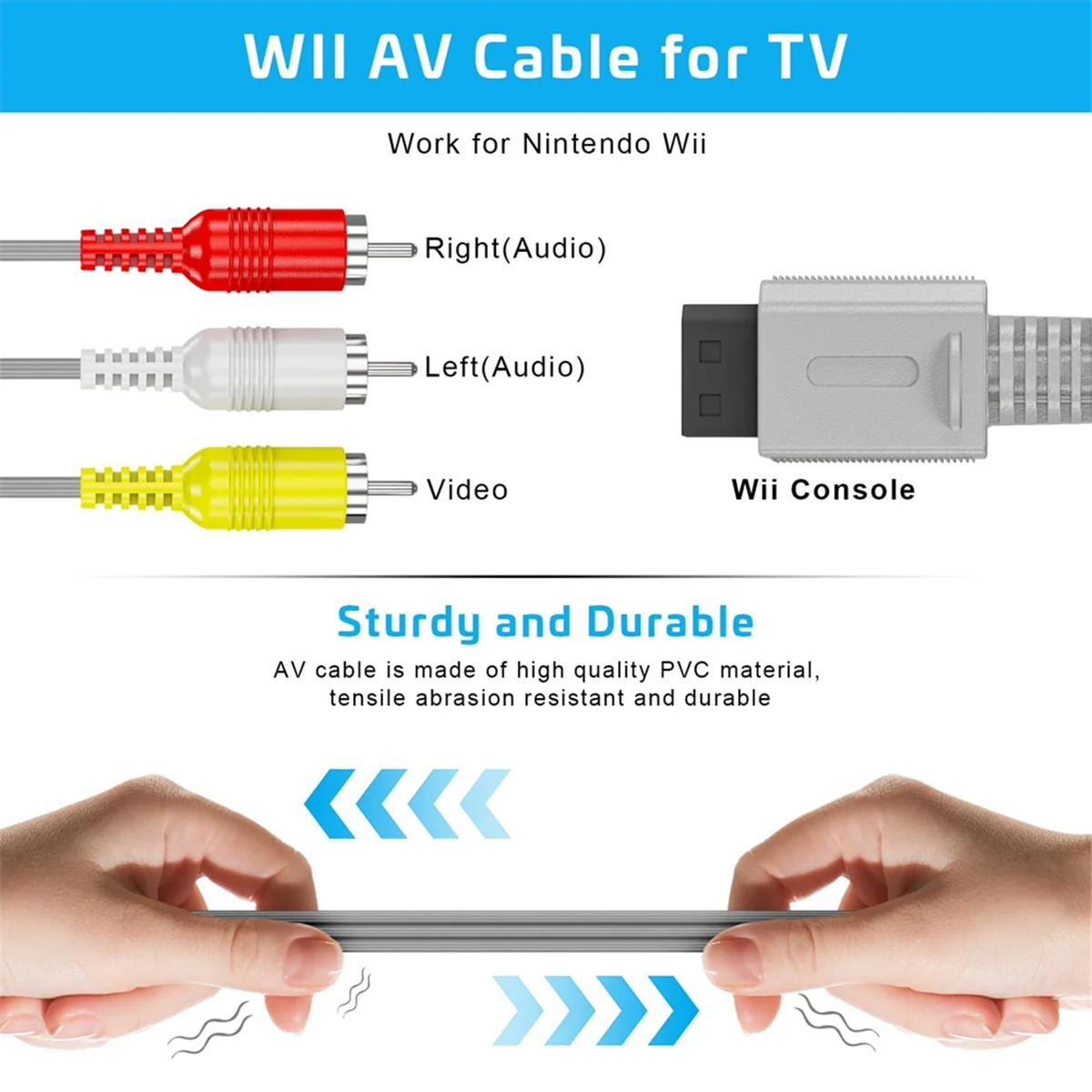 3 in 1 Wired Motion Sensor Bar + AC Power Supply Adapter Cord + Composite Audio Video Cable for Nintendo Wii EU Plug HGC
