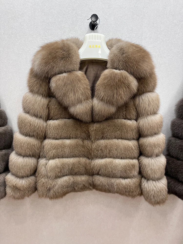 New Fashion Natural Real Fox Fur Coats For Women Luxury Fluffy Whole Skin Fox Fur Suit Collar Jacket Long Sleeve Female