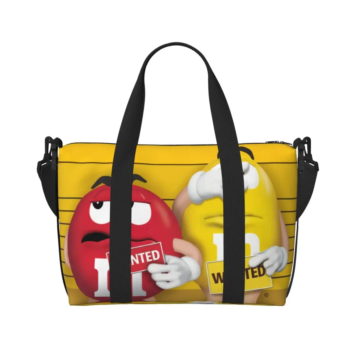 Custom MM Chocolate Candy Beach Tote Bag Women Emoticons Large Compartment Beach Gym Travel Bags