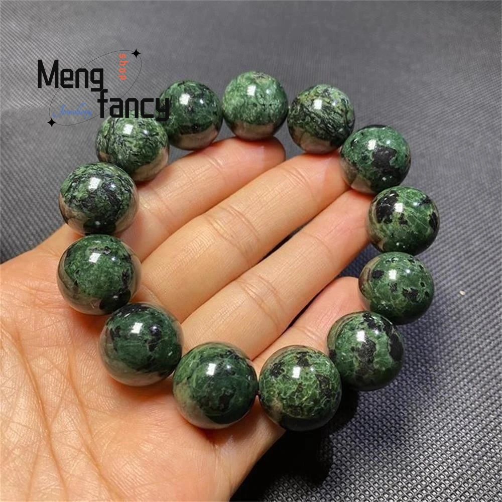 Natural Medicine King Stone Surowy kamień Polerowana bransoletka z jadeitu Żyta magnes Zielone okrągłe koraliki Prosta najlepiej sprzedająca się biżuteria